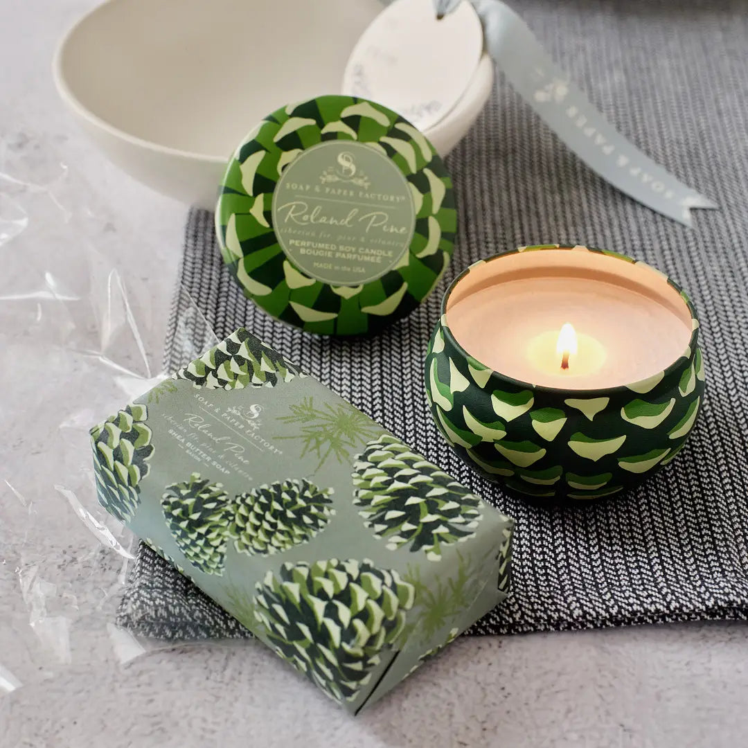 Roland Pine Tin Candle & Soap Gift Set