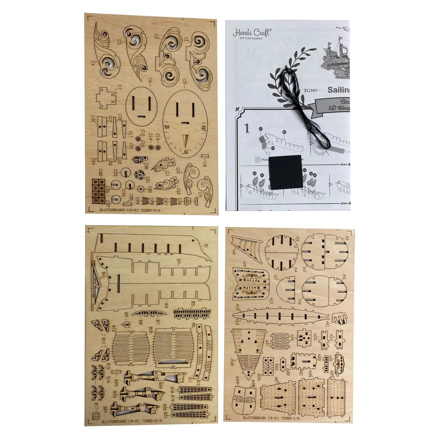 3D Laser Cut Wooden Puzzle - Sailing Ship