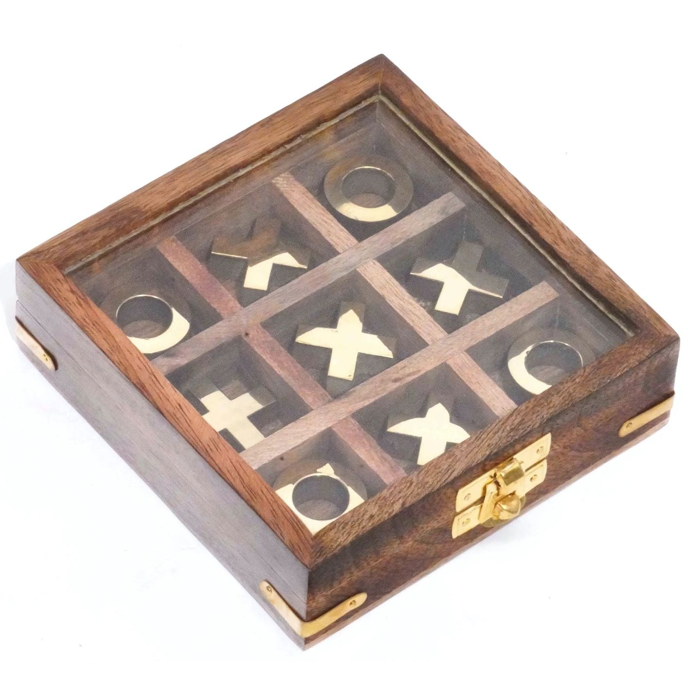 Classic Tic Tac Toe Game with Brass Inlay