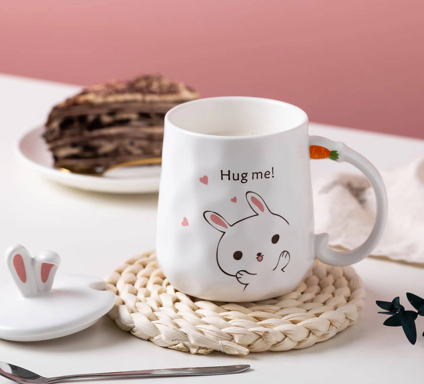 Bunny Hug White 14oz Mug With Lid and Spoon (12/36)