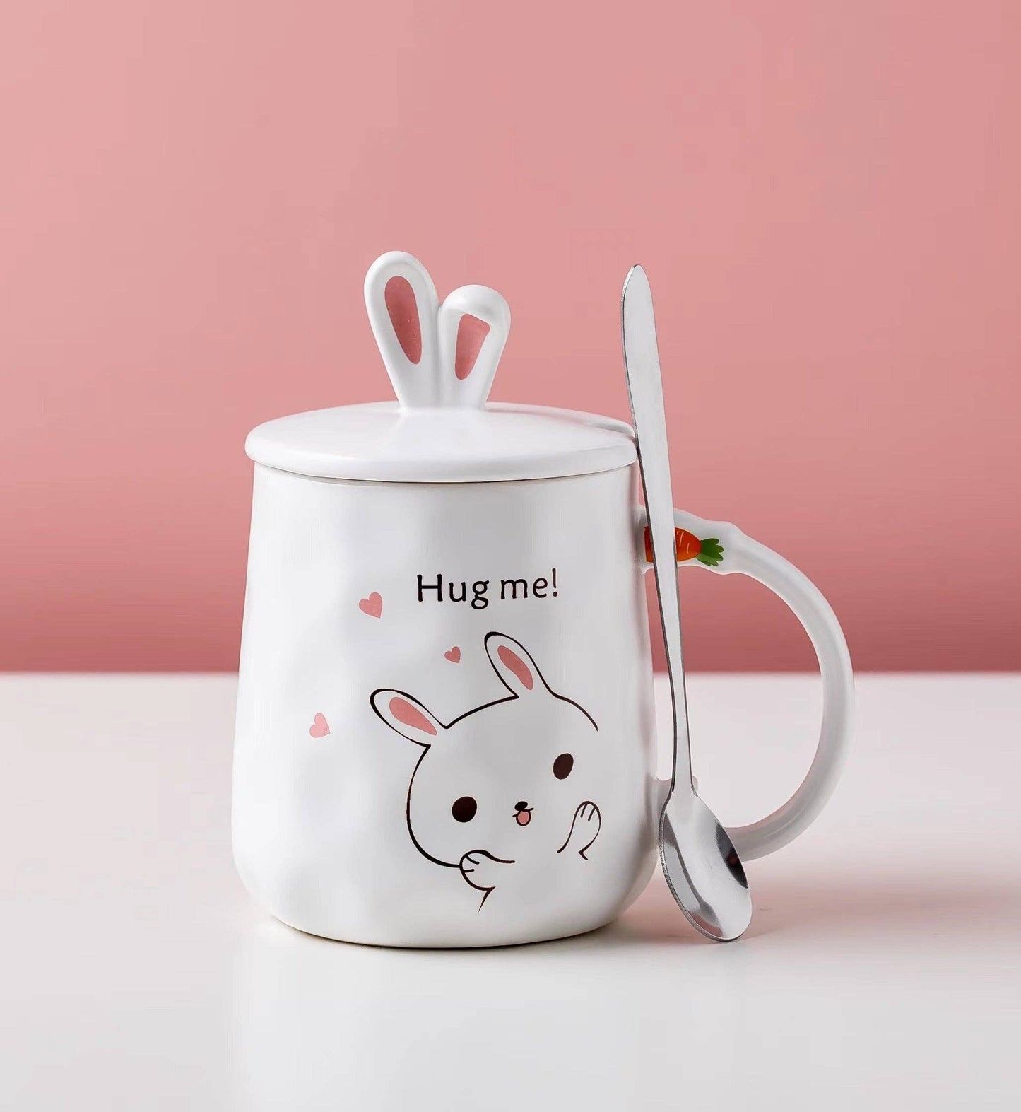 Bunny Hug White 14oz Mug With Lid and Spoon (12/36)
