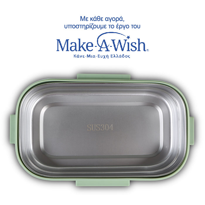Rectangular stainless steel lunch box "We Care", green 800ml