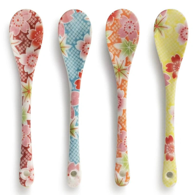 Pastel Floral Ceramic Dessert Spoon Set