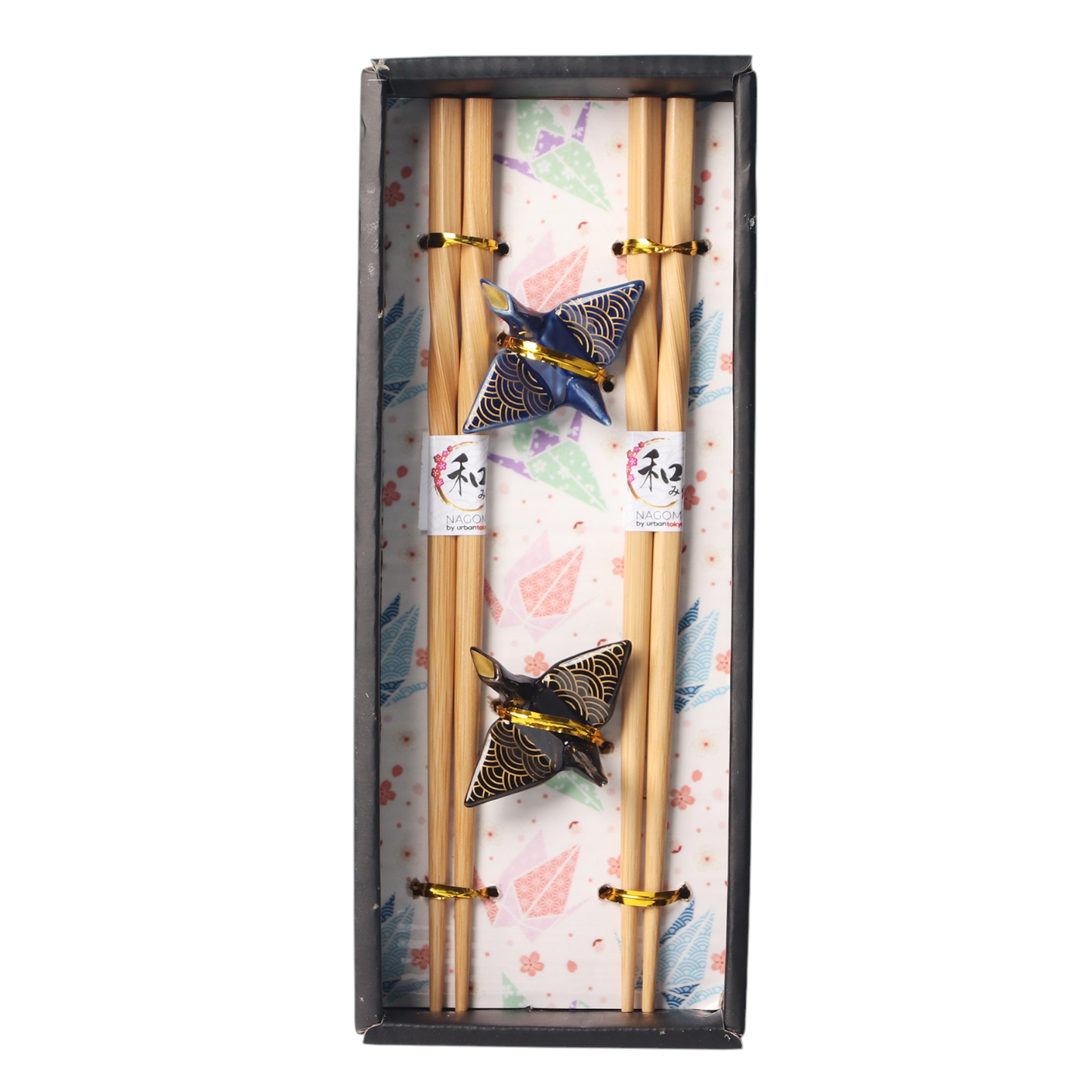Seigaiha Origami Crane 2 Pair Chopsticks and Chopsticks Rests Gift Set (1/48)