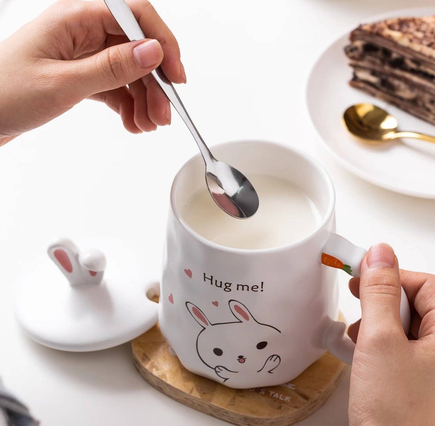 Bunny Hug White 14oz Mug With Lid and Spoon (12/36)