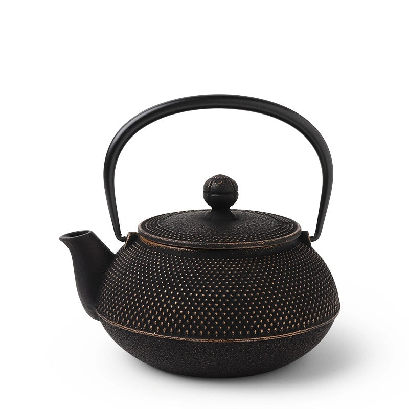 Tetsubin Kin/Kuro Gold/Black Hobnail Cast Iron Teapot