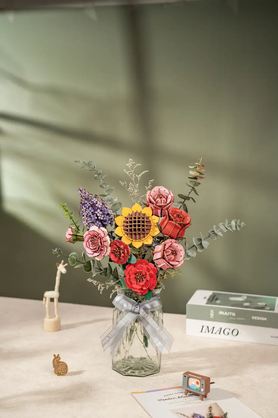 3D Wooden Flower Puzzle - Red Camellia