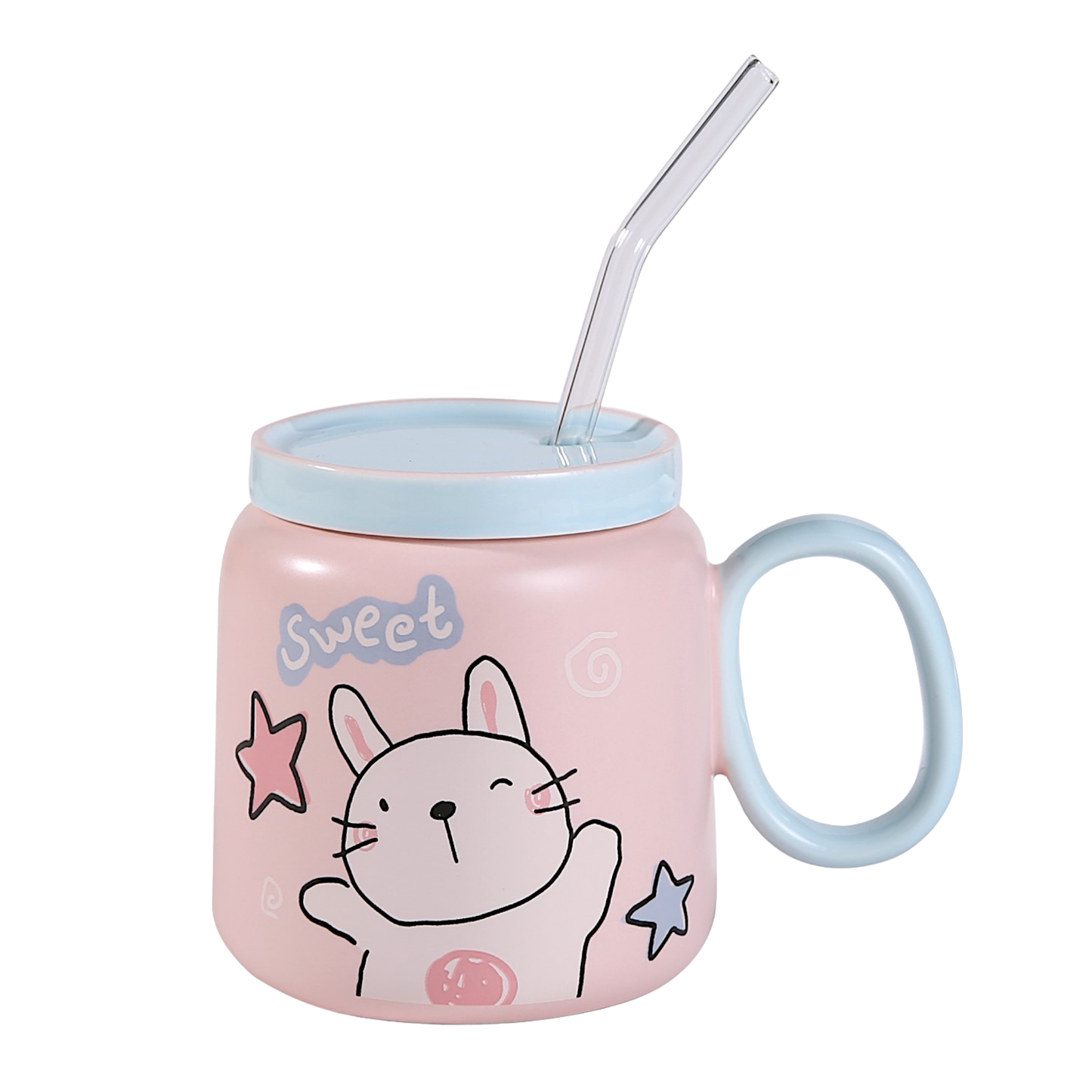 Bunny Happy Rabbit Pink 14oz Mug With Lid and Straw (12/36)