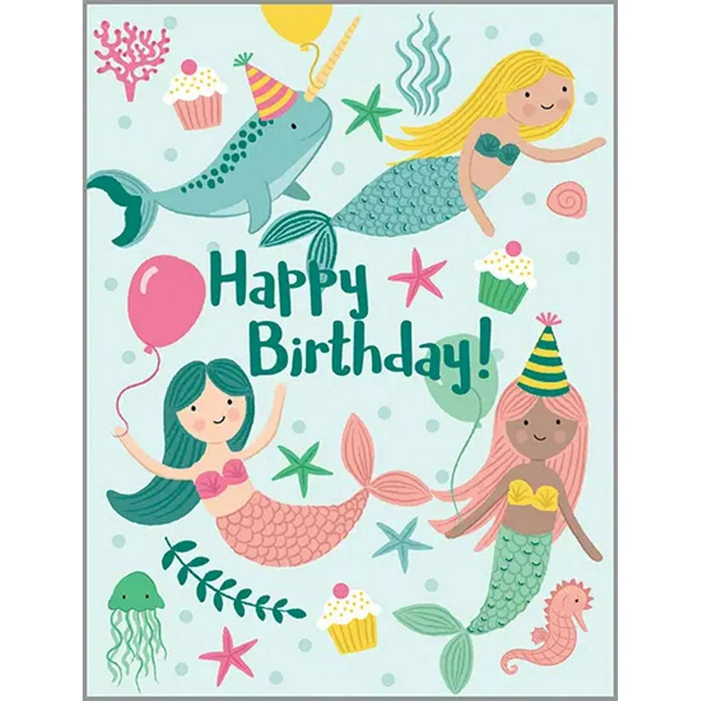 Birthday Greeting Card - Mermaids and Balloons-KidsI