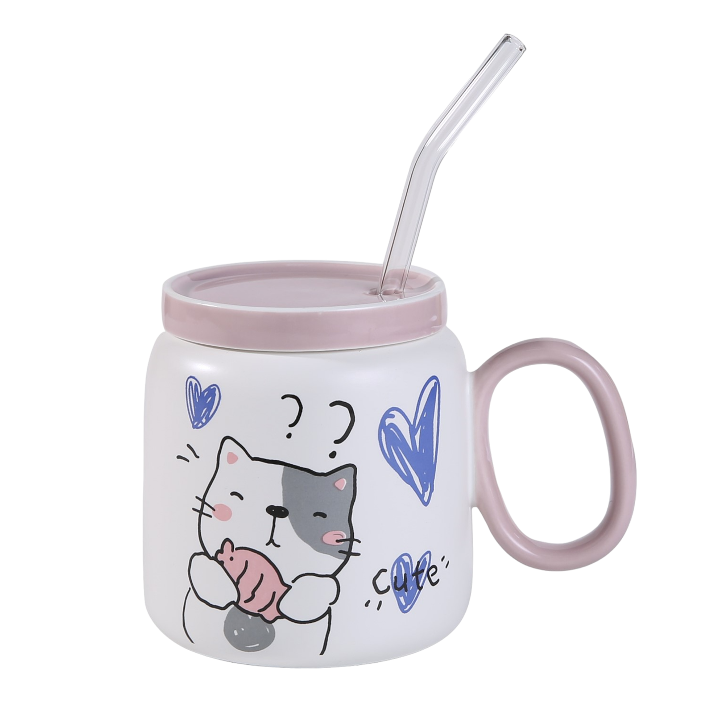 Curious Cat 14oz Mug With Lid and Straw (12/36)