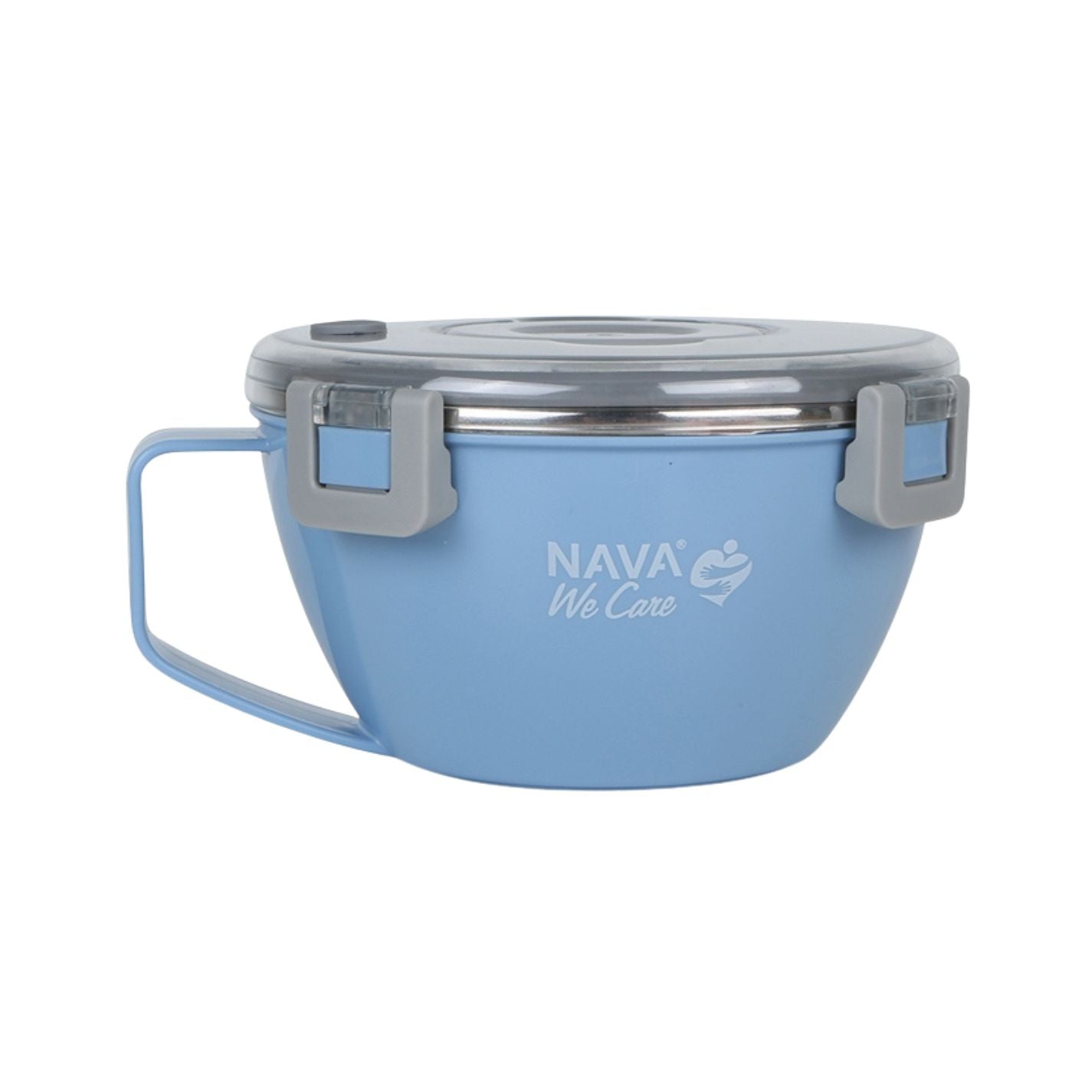 Round stainless steel insulated lunch box "We Care", blue 850ml
