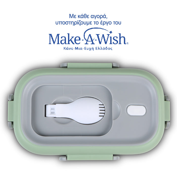 Rectangular stainless steel lunch box "We Care", green 800ml