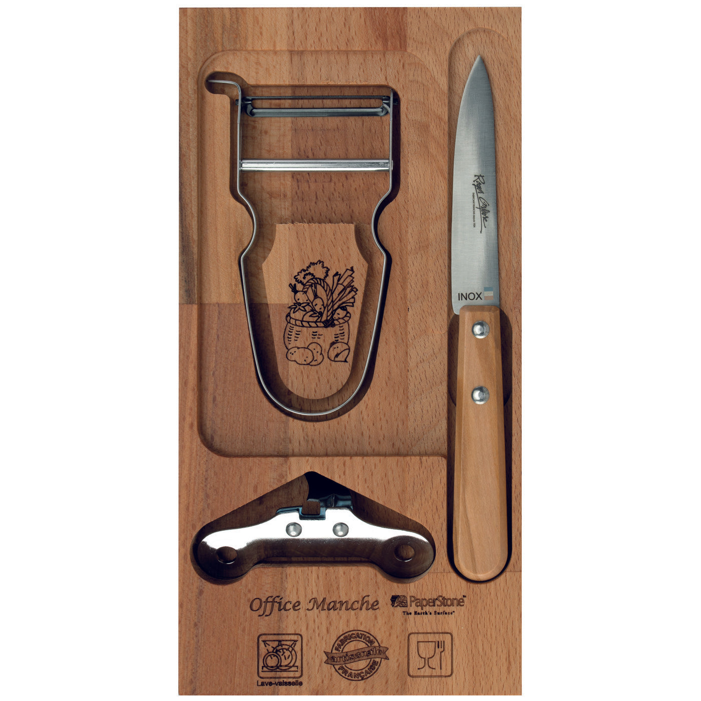 Olive Wood Paring Knife-Peeler-Can Opener Set