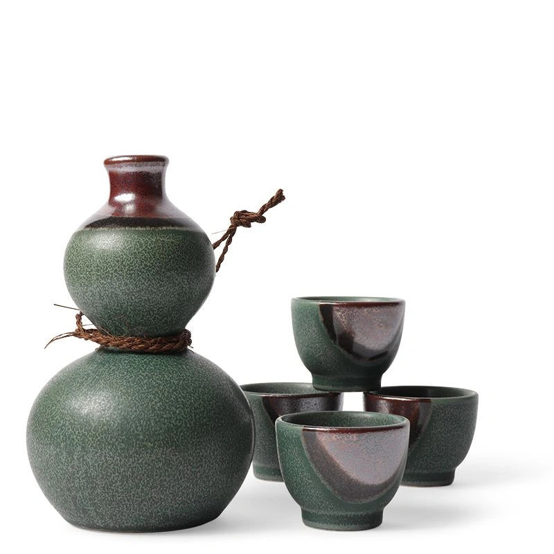 Green Aka Nagashi Ceramic Sake Set of 5