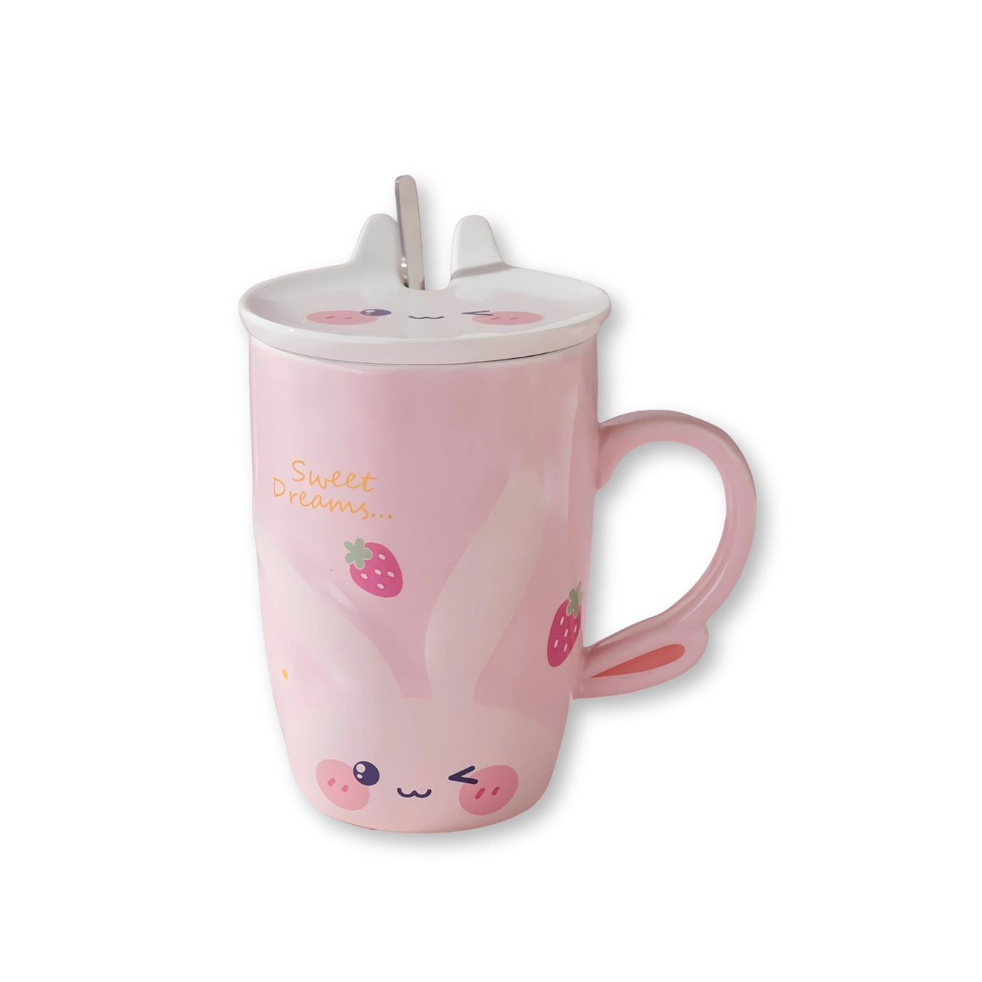 Bunny Happy Rabbit White 14oz Mug With Lid and Spoon (12/36)