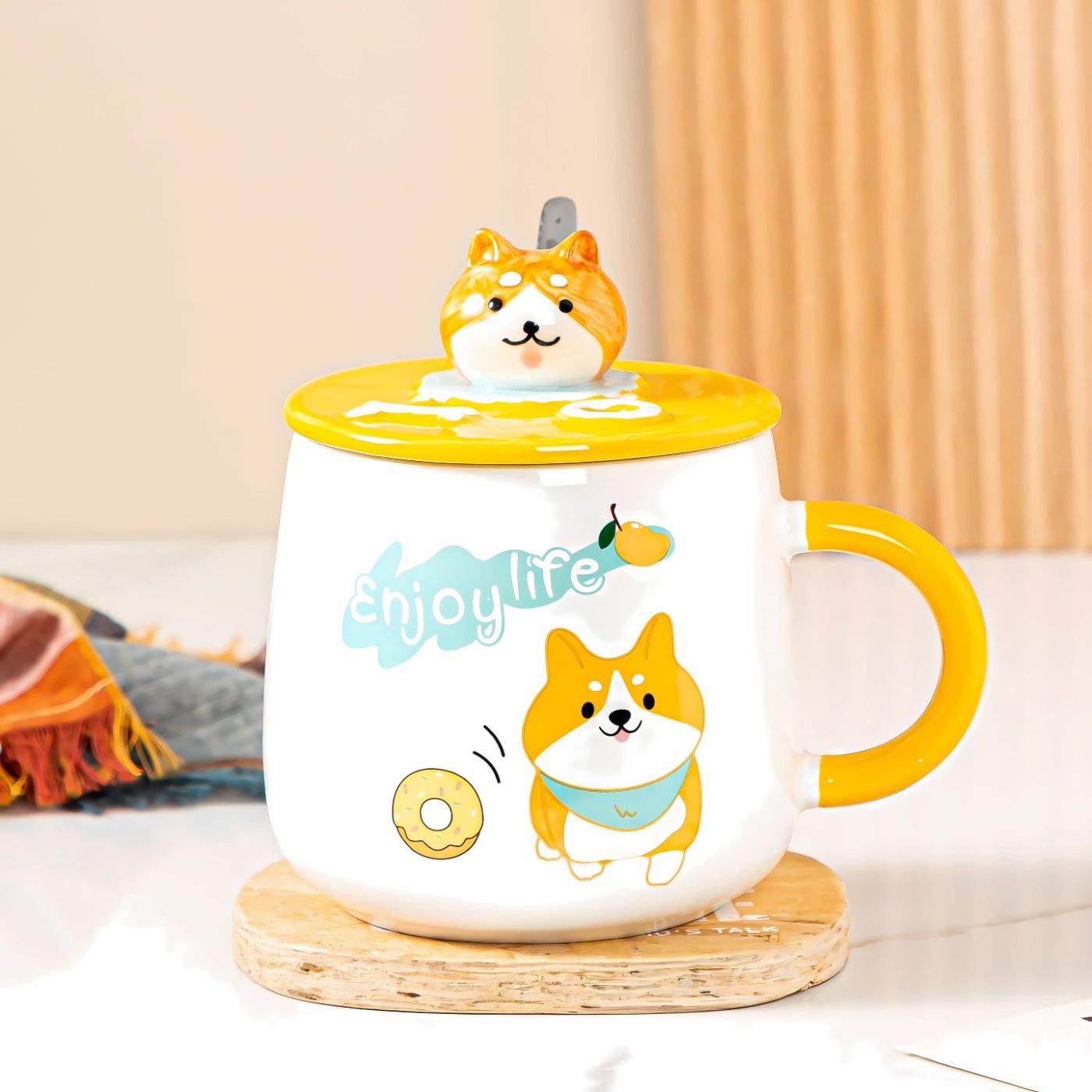 Shiba Inu Enjoy Life 13oz Mug With Lid and Spoon (4/36)
