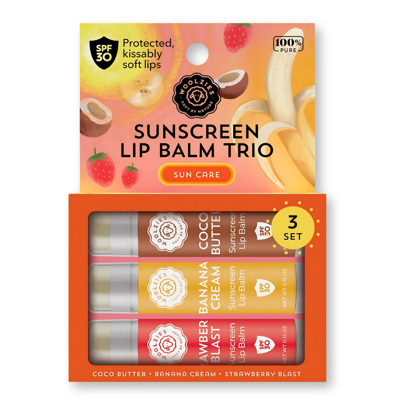 SPF Sunscreen Lip Balm Cocoa Butter Banana cream Strawberry