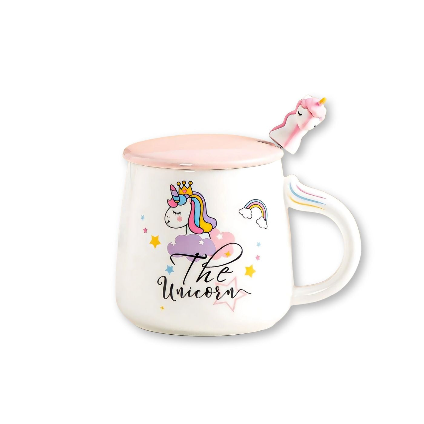 Unicorn White 14oz Mug With Lid and Spoon (12/36)