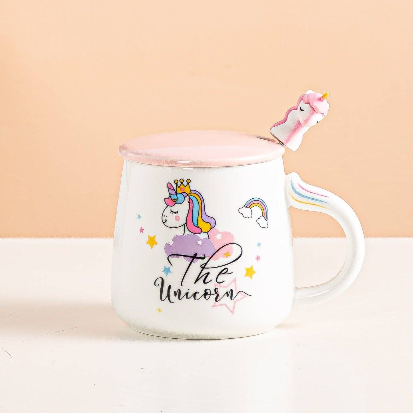 Unicorn White 14oz Mug With Lid and Spoon (12/36)