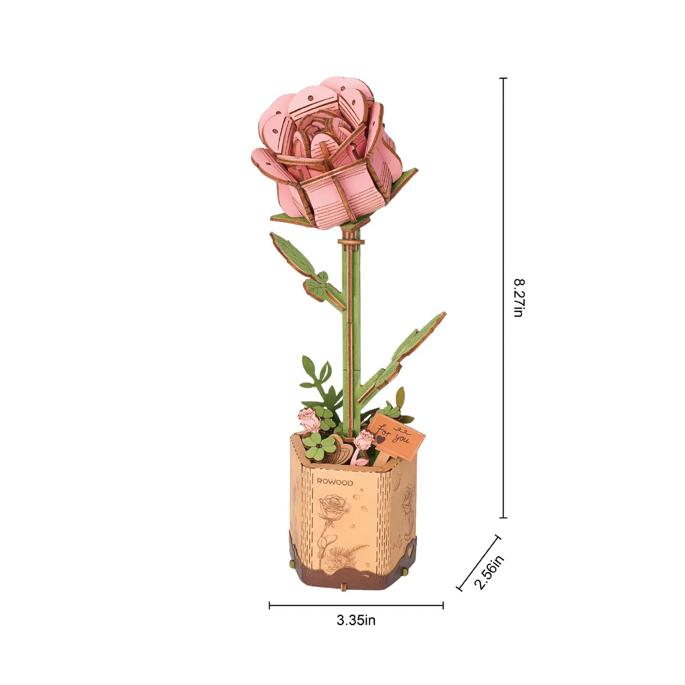 3D Wooden Flower Puzzle - Pink Rose