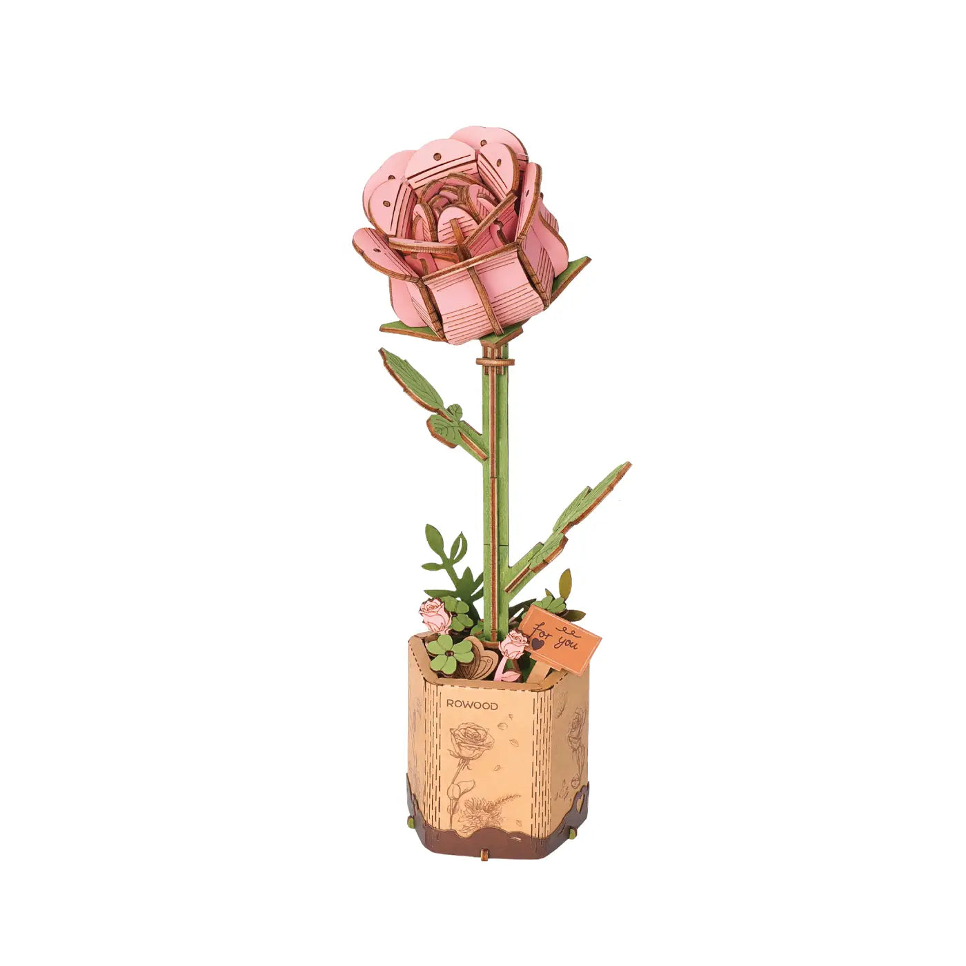 3D Wooden Flower Puzzle - Pink Rose