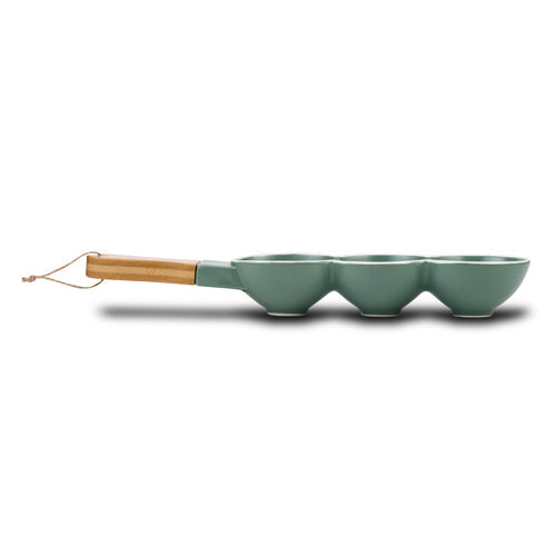 Three section porcelain nut bowl "Terrestrial" with bamboo handle 41cm