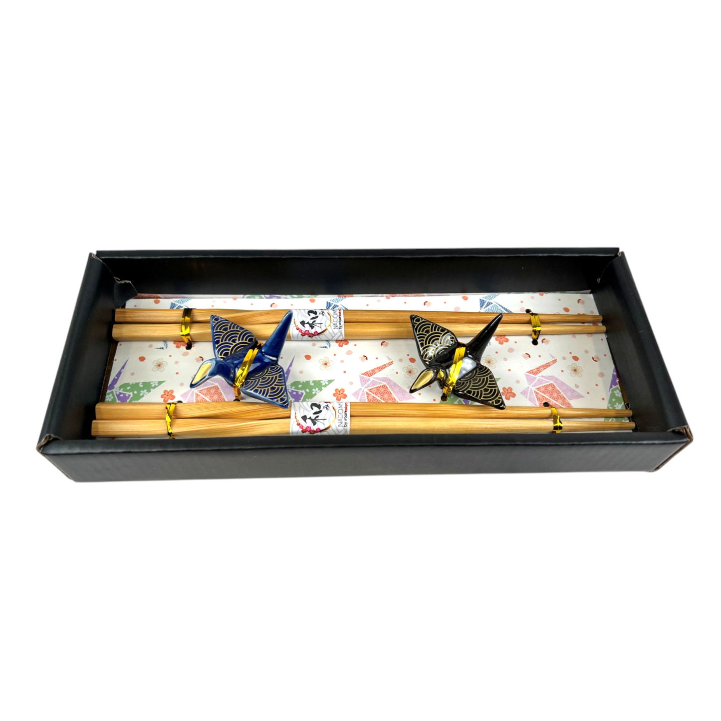 Seigaiha Origami Crane 2 Pair Chopsticks and Chopsticks Rests Gift Set (1/48)
