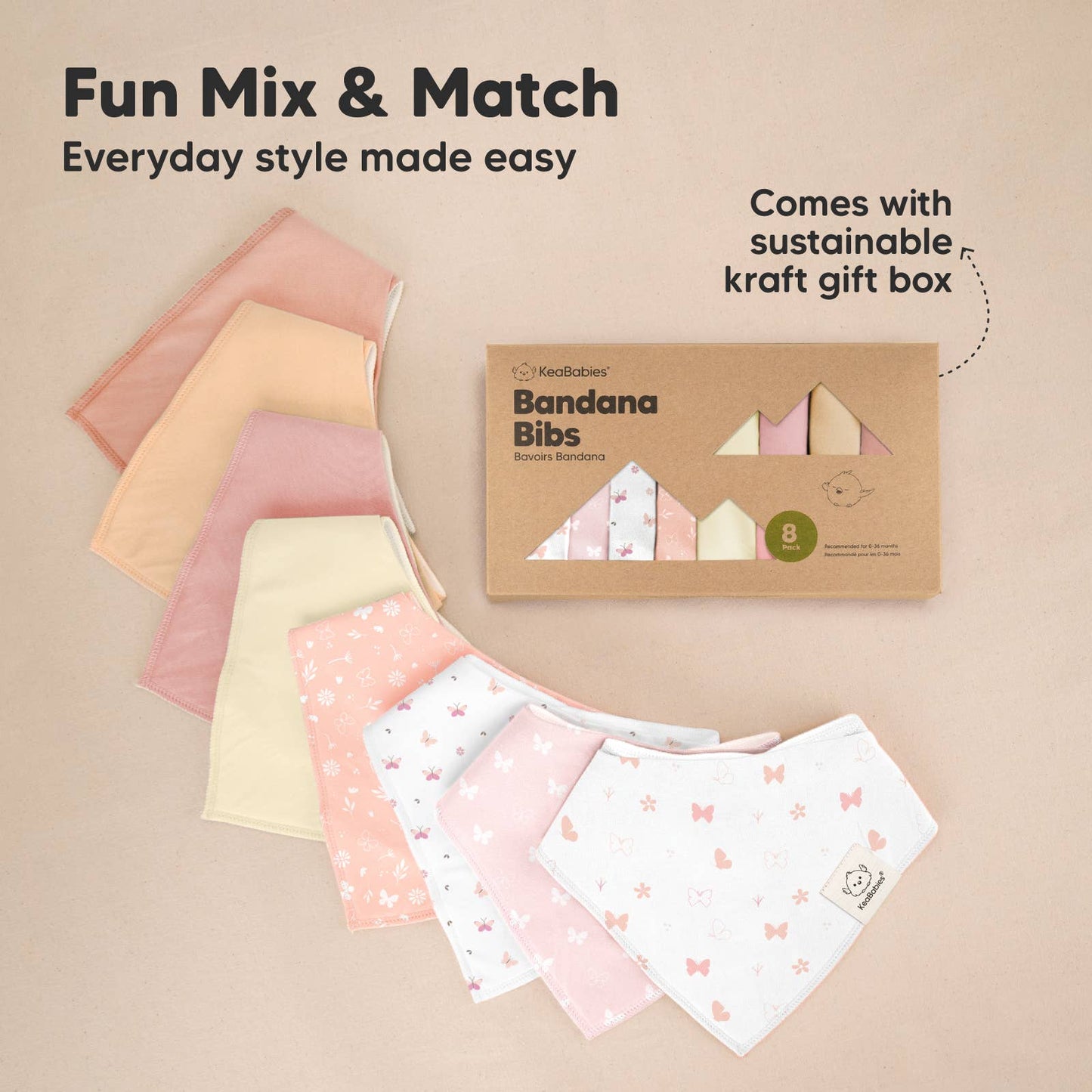 8-pack Baby Bandana Bibs for Girls and Boys - Butterflies