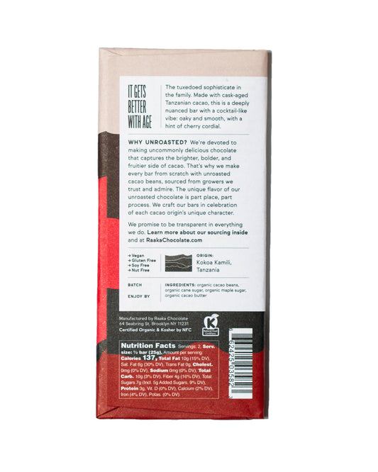 Raaka Chocolate 82% Bourbon Cask Aged Chocolate Bar