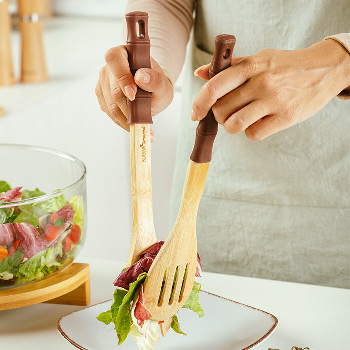Bamboo slotted serving spoon "Terrestrial" with silicone handle 30.5cm