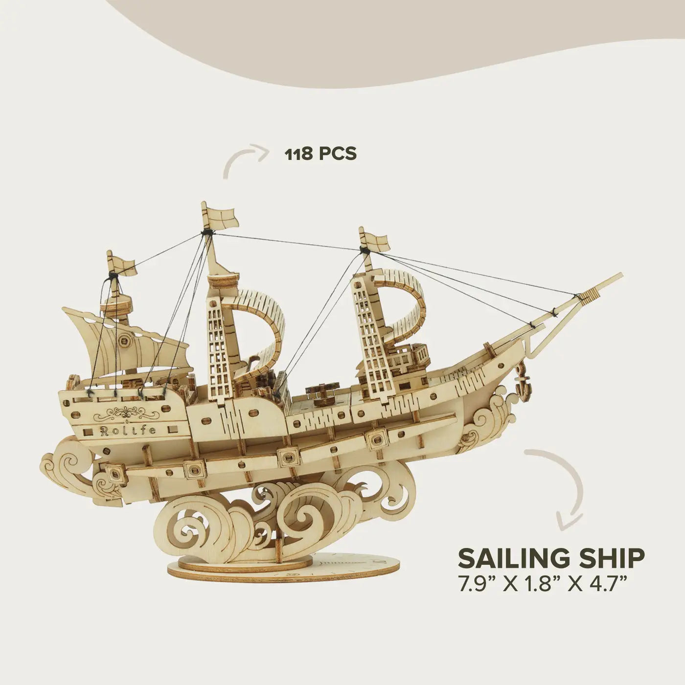 3D Laser Cut Wooden Puzzle - Sailing Ship