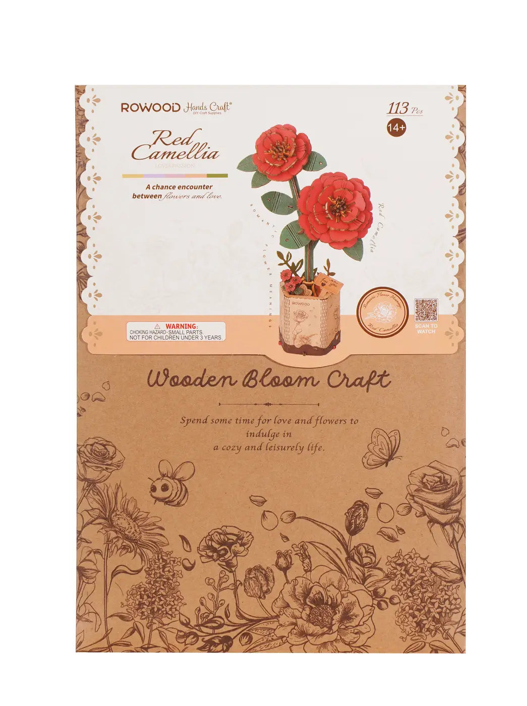3D Wooden Flower Puzzle - Red Camellia