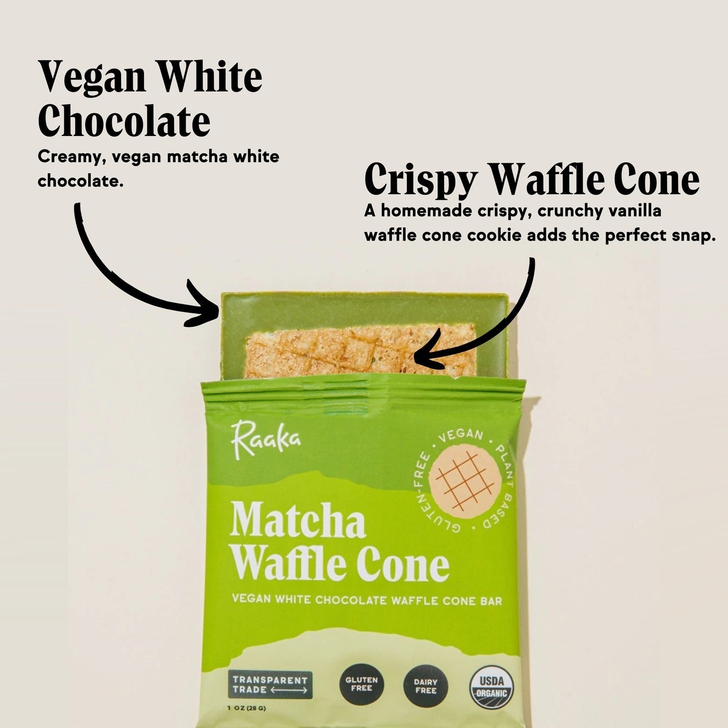 Raaka Chocolate Matcha White Chocolate Waffle Cone Bar