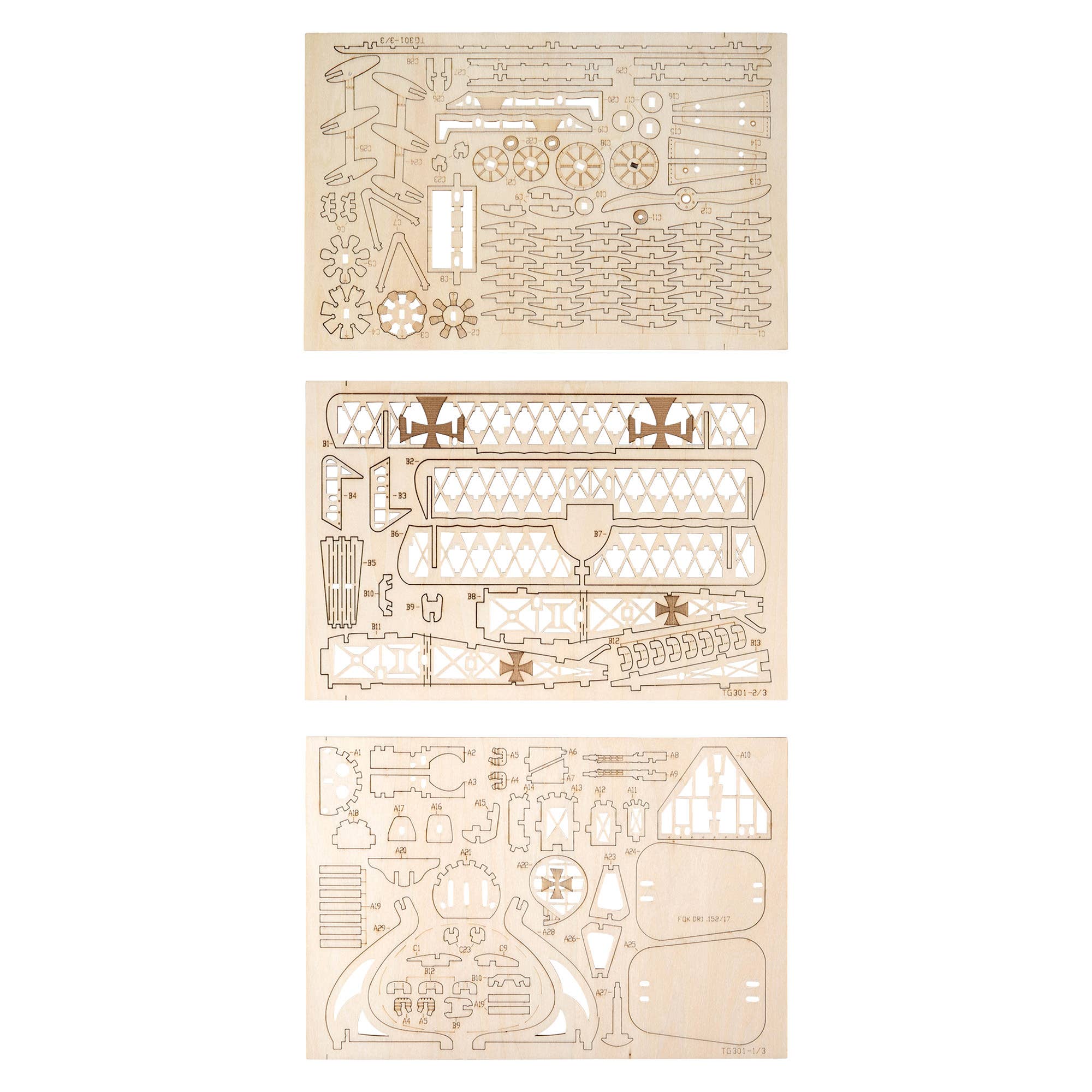 Laser-cut wooden airplane puzzle assembled model