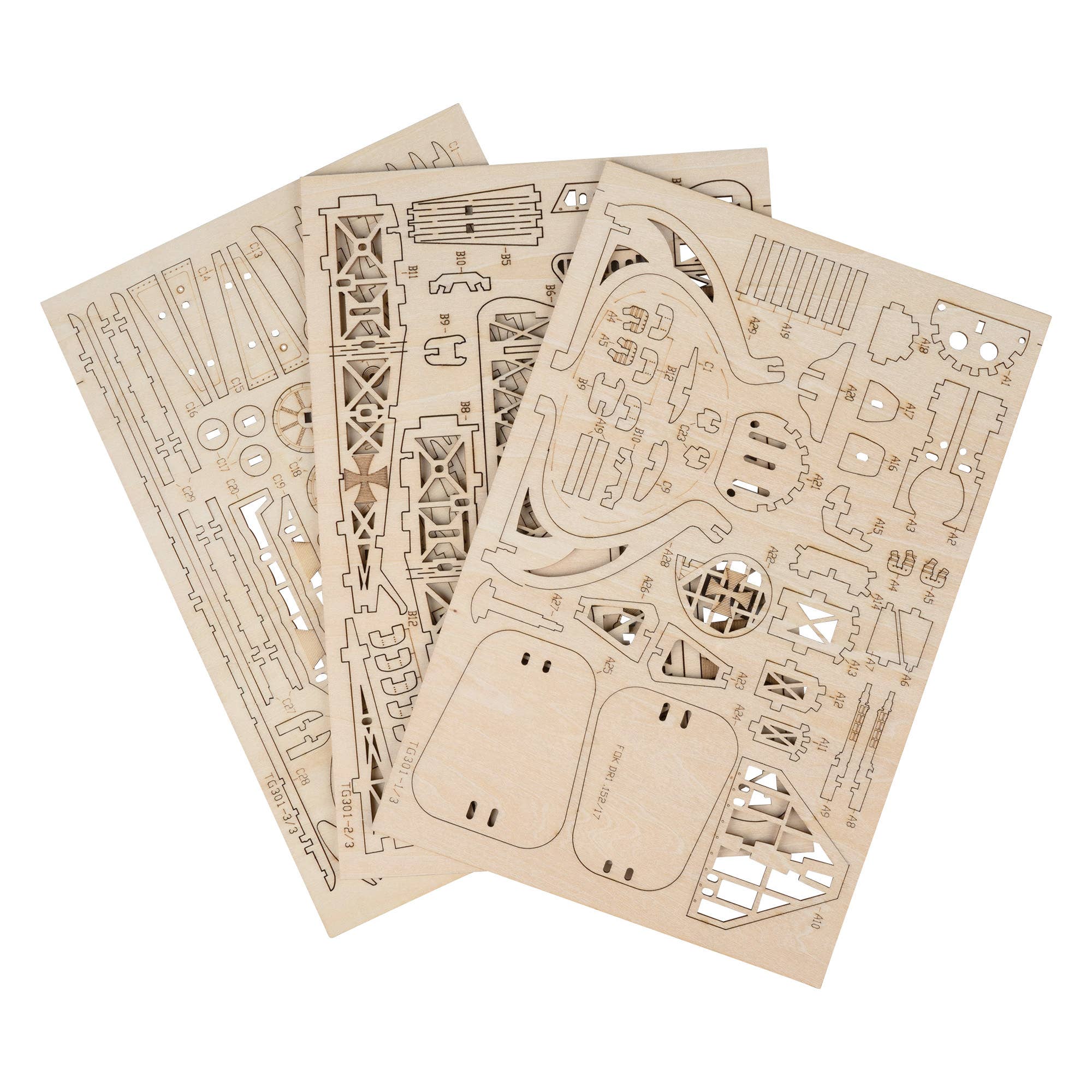 Laser-cut wooden airplane puzzle assembled model