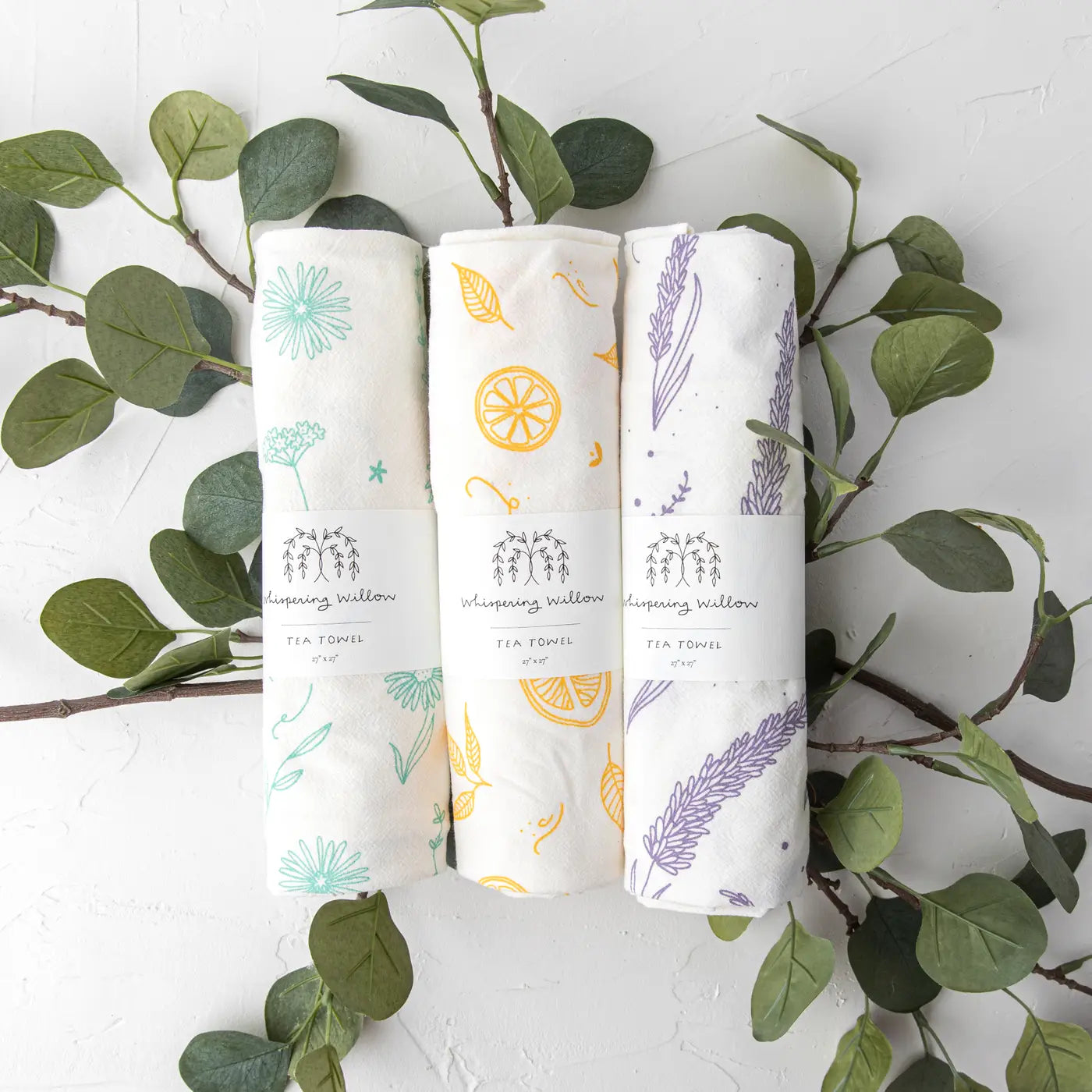 Whispering Willow Lavender Tea Towel – Natural Flour Sack Kitchen Cloth