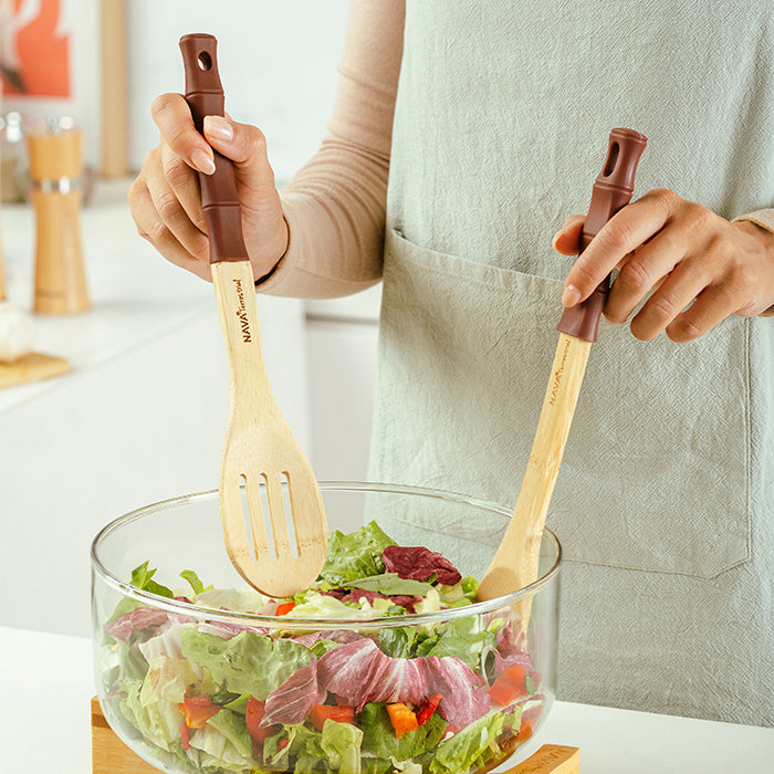Bamboo slotted serving spoon "Terrestrial" with silicone handle 30.5cm