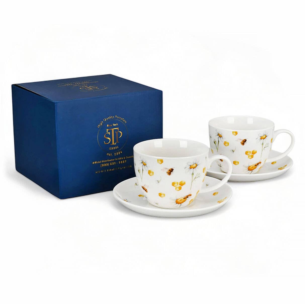 Tea with Honey Porcelain Cup & Saucer Set – Set of 2 (450 ml)