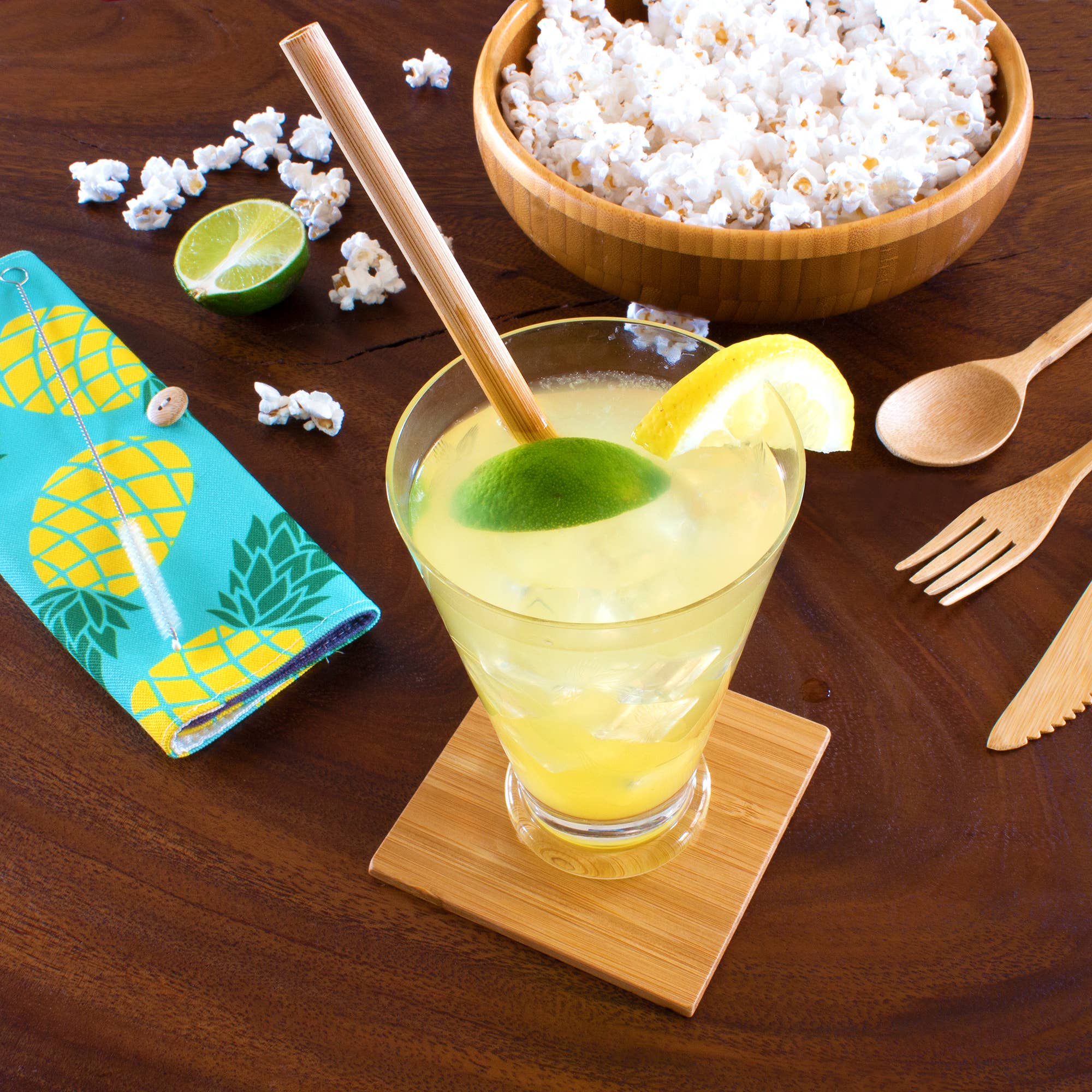 Reusable Bamboo Take-Along Utensil Roll, Pineapple