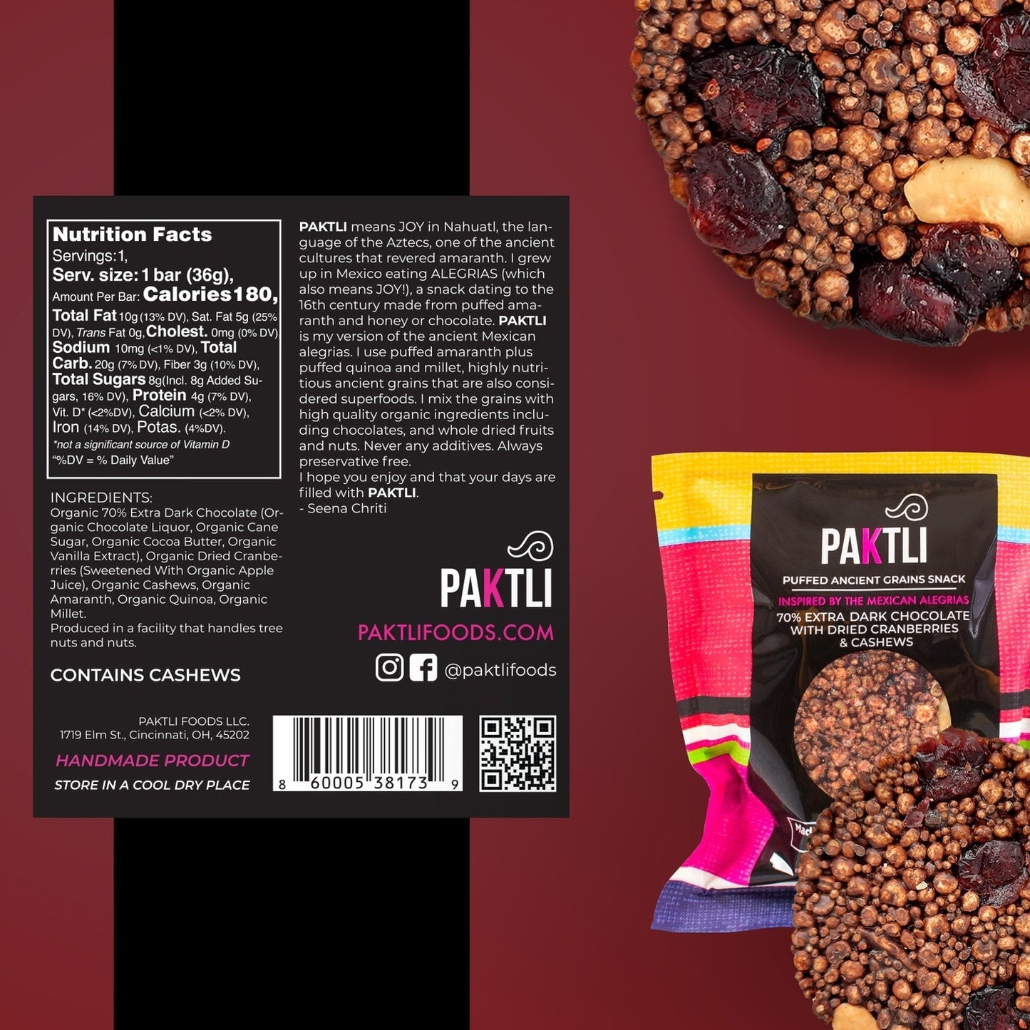 Mexican Alegrias - Extra Dark Chocolate + Ancient Grains