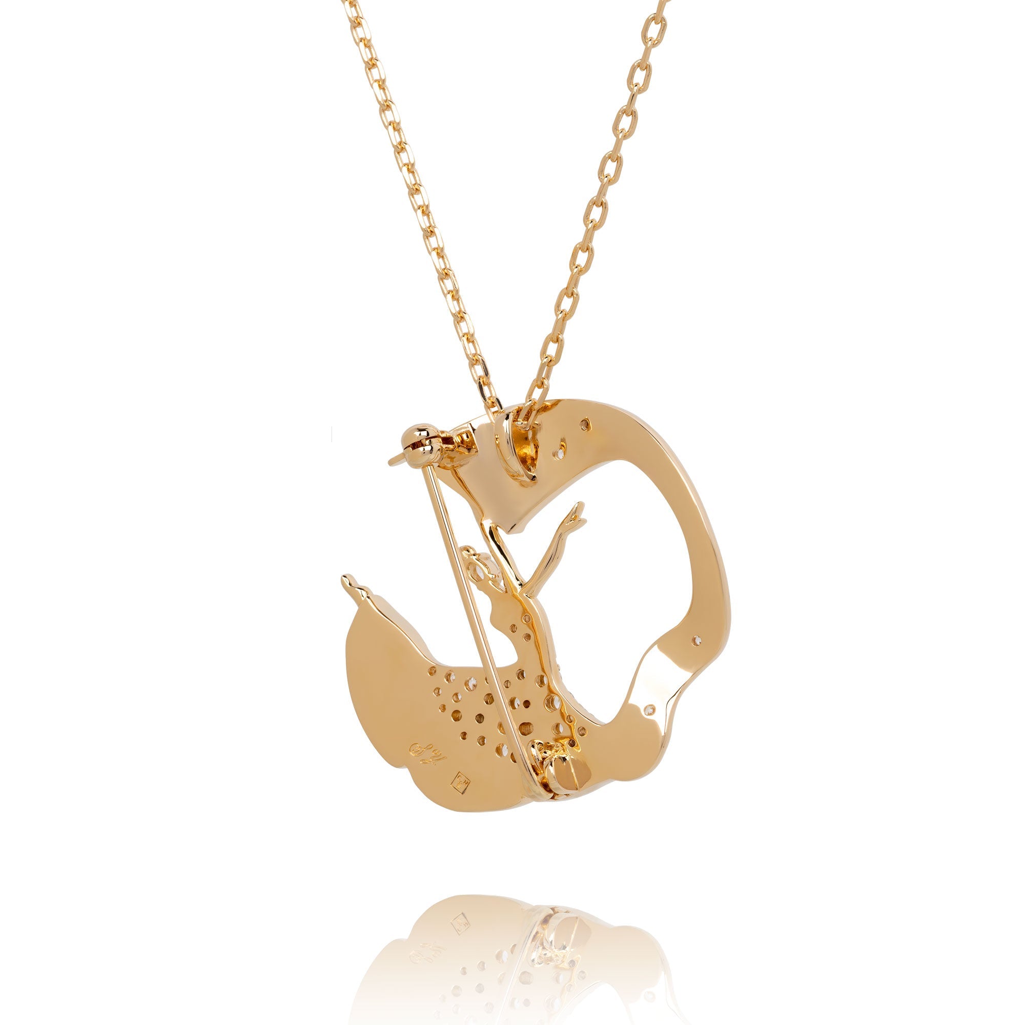Diamond Cut Chain for Brooch Gold with Pendant Back View - Shen Yun Collections
