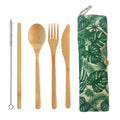 Reusable Bamboo Take-Along Utensil Roll – Monstera Pattern