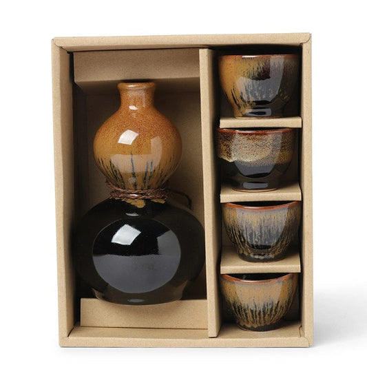 Black/Brown Ceramic Sake Set of 5