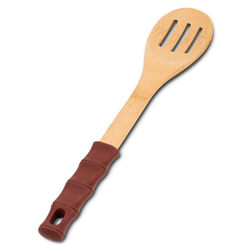 Bamboo slotted serving spoon "Terrestrial" with silicone handle 30.5cm