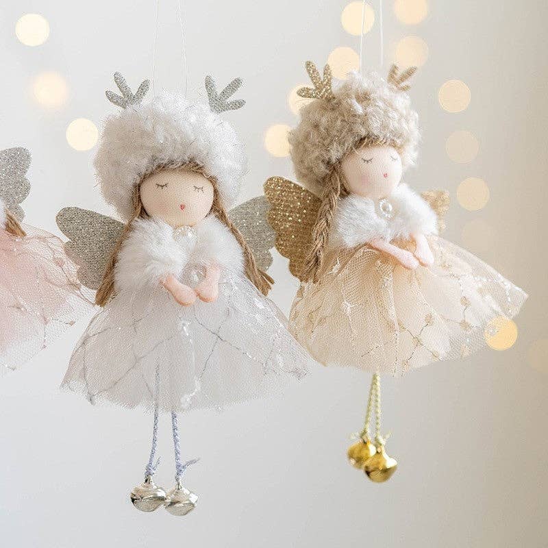 Angel With Plush Deer Antlers Christmas Tree Ornament
