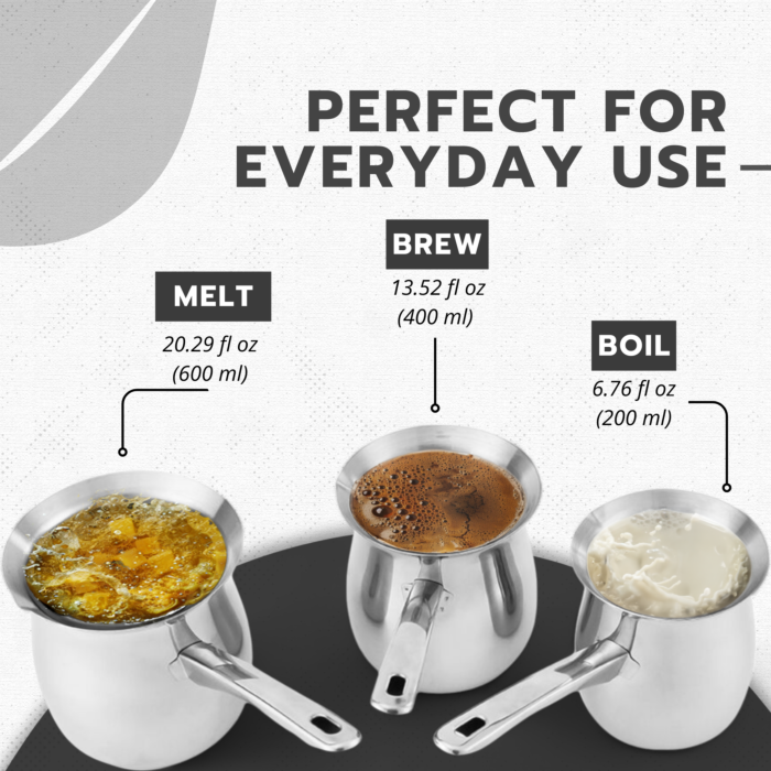Stainless Steel Turkish Coffee Maker (Milk Warmer Pots) – Set of 3