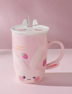 Bunny Happy Rabbit White 14oz Mug With Lid and Spoon (12/36)