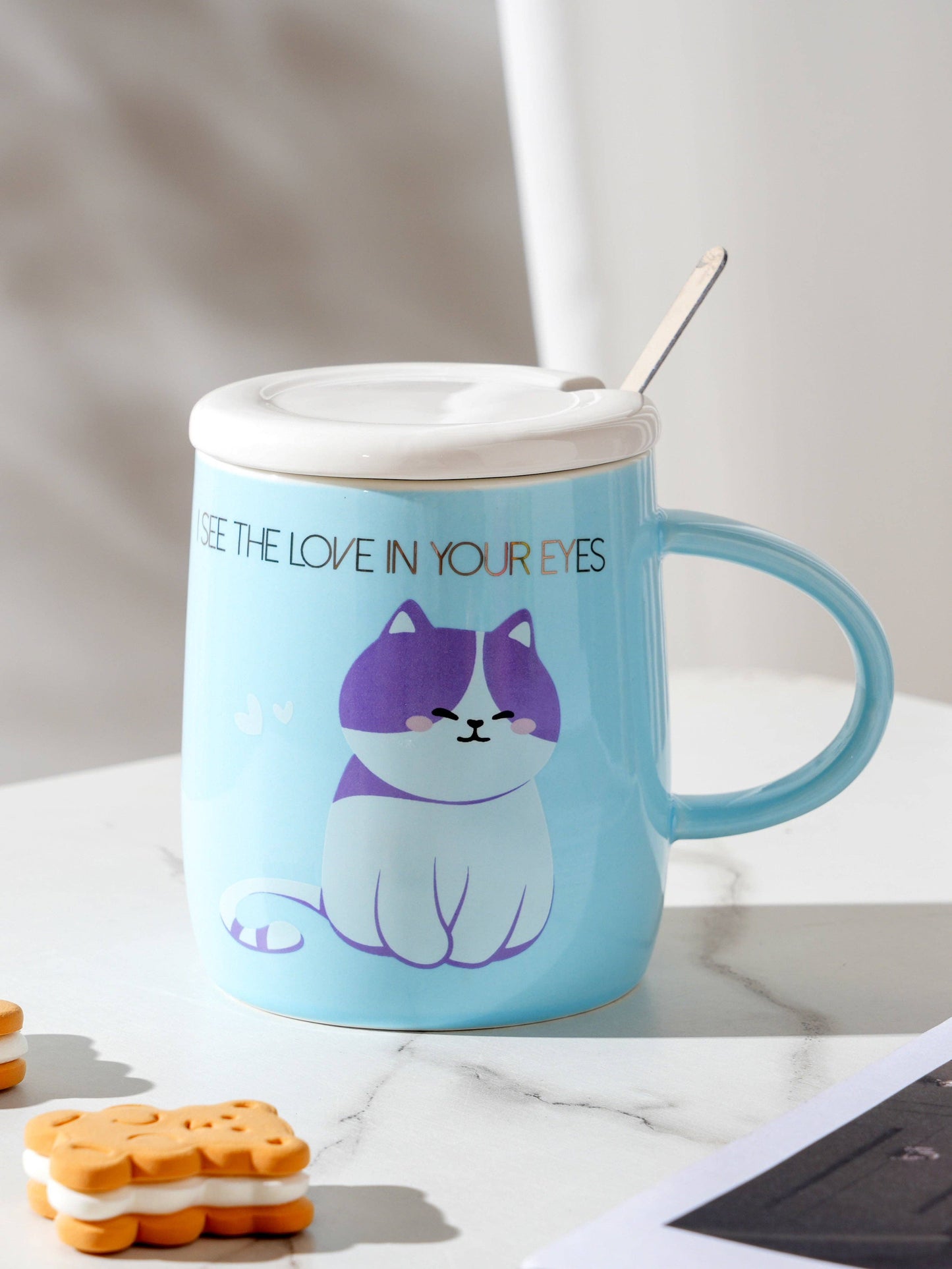 Cat Love 14oz Mug With Lid and Spoon