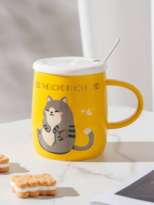 Cat Love 14oz Mug With Lid and Spoon