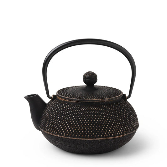 Tetsubin Kin/Kuro Gold/Black Hobnail Cast Iron Teapot